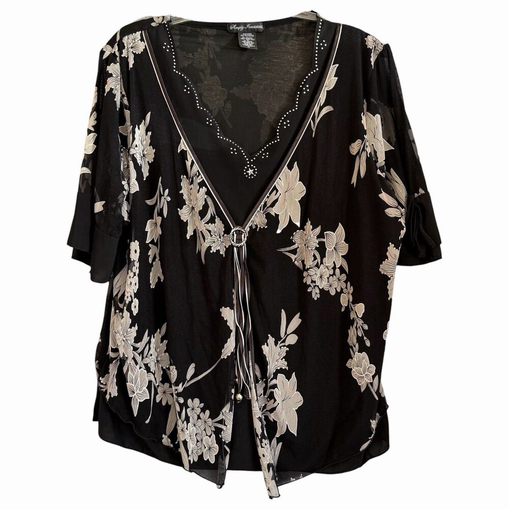 Floral Layered Blouse Plus Size 3X Mesh Overlay Office Work Church Cardigan Top